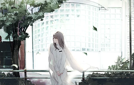 白色 服装 动漫 女孩 城市 壁纸 10025×5457