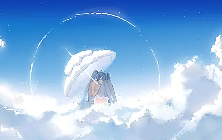超清闭眼 动漫 女孩 初音 小提琴 天空 云 伞 双尾 手机壁纸 4724×2286