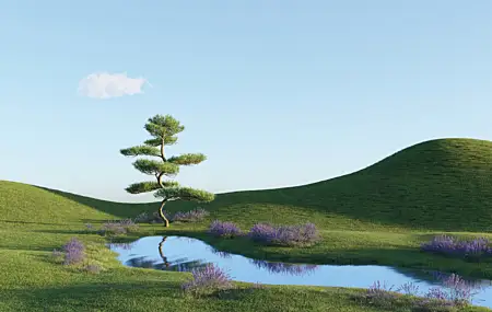 绚丽AI艺术 自然 风景 田野 树木 河流 倒影 水 4K壁纸 6000×4000