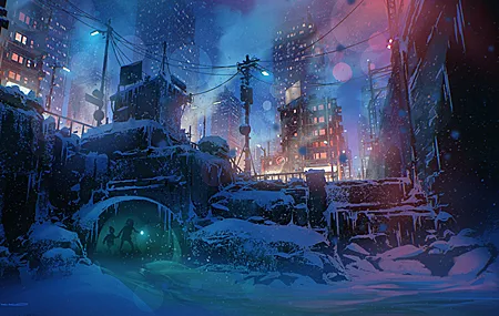 经典AI艺术 数字绘画 雪花 白雪 覆盖 冬天 夜晚 雪 艺术状态 桌面壁纸 3840×2240