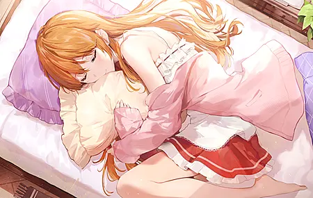 唯美红发 闭眼 动漫 女孩 睡眠 壁纸 3840×2160