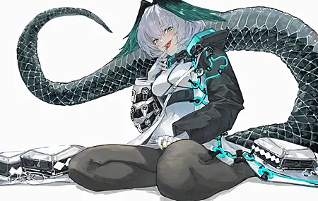 舌头 短发 动漫 女孩 简单背景 血 尾巴 白色背景 手套 明日方舟 蛇尾 壁纸 4096×2691