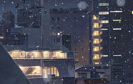 动漫 楼房 雪 飘雪 大雪 夜晚 灯光 壁纸 3840×2160