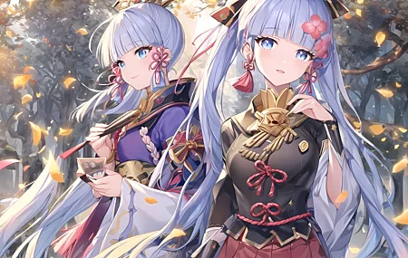 蓝头发 蓝眼睛 动漫女孩 原神 花瓣 壁纸 5120×3584