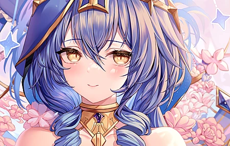 蕾拉 原神 蓝头发 动漫 女孩 黄眼睛 鲜花 壁纸 5790×2897