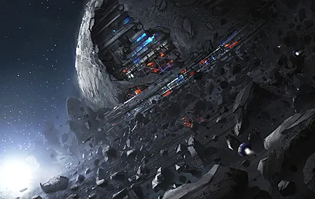 AI艺术 空间 宇宙 岩石 月球 行星 恒星 空间站 建筑 科幻 未来主义 飞船 小行星带 4K高清壁纸 3840×2160