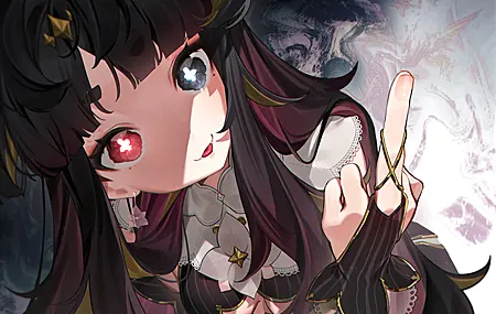 精选舌头 长发 动漫 女孩 异瞳 中指 尖牙 虚拟 耳环 壁纸 4096×2652