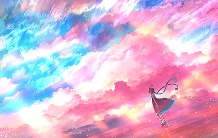 辫子 天空 云 双尾 连衣裙 五颜六色 粉色 高清壁纸 3840×2160