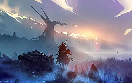 绚丽AI艺术 插图 龙 风景 自然 山 云 巫师 高清壁纸 4134×2393