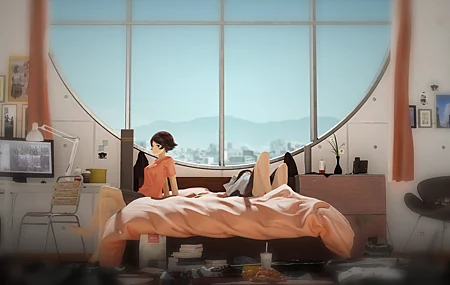 床上 动漫 女孩 窗户 桌子 台灯 椅子 4K高清壁纸 5433×3046