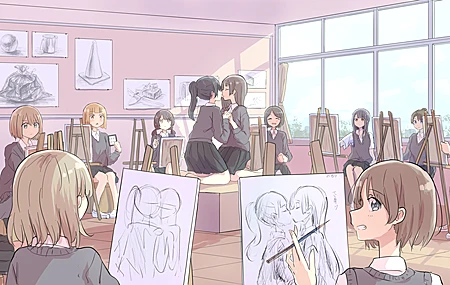 高清原创 角色 斗鱼 动漫 女孩 校服 接吻 尤里 手机壁纸 4913×2557