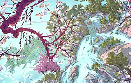 AI艺术 奇幻艺术 瀑布 花瓣 水 4K高清壁纸 3840×2160