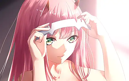 脸 绿眼睛 粉色头发 长发 动漫 女孩 零二 DARLING 手机壁纸 3840×2160