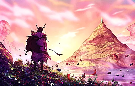 旅行者 AI艺术 奇幻艺术 男人 山 花 壁纸 3840×2160