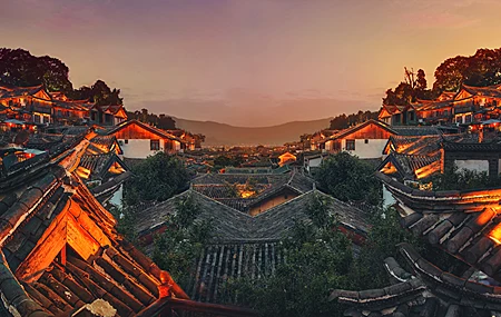 摄影 夕阳 山脉 地平线 国风 城市 景观 老建筑 高清壁纸 3840×2160