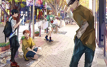 街道 购物 动漫 男孩 女孩 时尚 朋友 好友 兄弟 4K高清壁纸 4096×2826