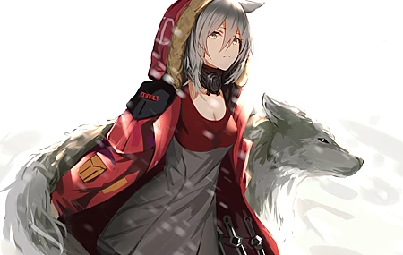 动漫 女孩 狼 AI艺术 艺术 作品 明日方舟 红色 投影 壁纸 4093×2700