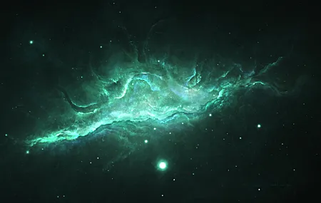 唯美空间 星云 恒星 宇宙 空间艺术 绿色 桌面壁纸 5120×3200