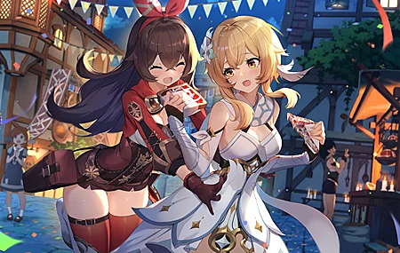 女孩 动漫 原神 琥珀 食品 五彩 纸屑 4K高清壁纸 3840×2160
