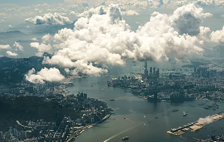城市 河 云 天空 壁纸 6000×3057