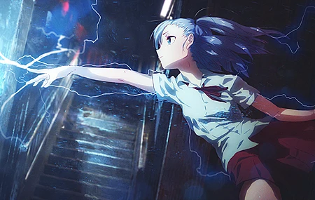 原创 人物 蓝头发 蓝眼睛 动漫 女孩 闪电 校服 壁纸 3840×2160