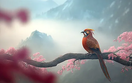 唯美鸟类 插图 动物 树枝 自然 花 手机壁纸 4579×2616