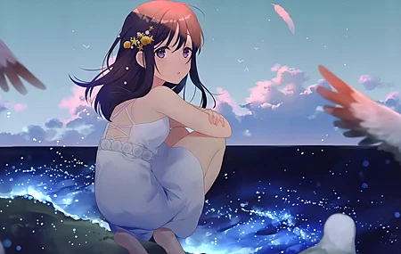 动漫 女孩 海滩 大海 太阳裙 4K高清壁纸 4223×2883