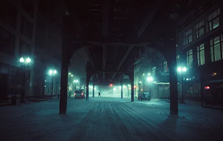 城市 建筑 黑暗 夜晚 胶片 颗粒 寒冷 雪 汽波 壁纸 7127×4754