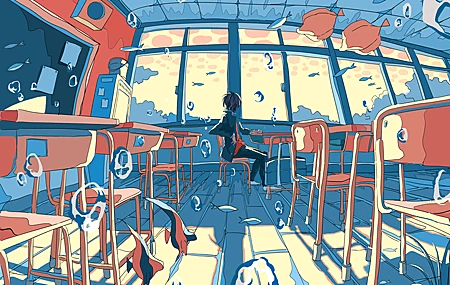动漫 男孩 教室 天空 云 壁纸 4200×2800
