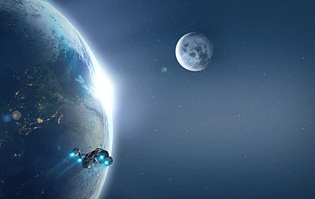 精选科幻 宇宙 飞船 行星 AI艺术 月球 星星 镜头 耀斑 阳光 壁纸 5120×3119