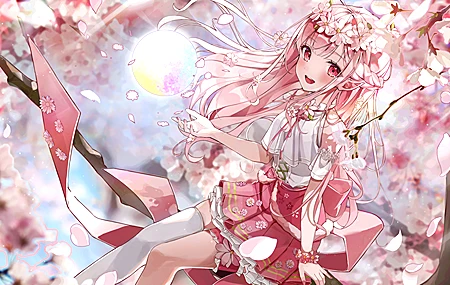 热门红色眼睛 樱花 舞女 动漫 女孩 花瓣 无水印壁纸 3840×2160