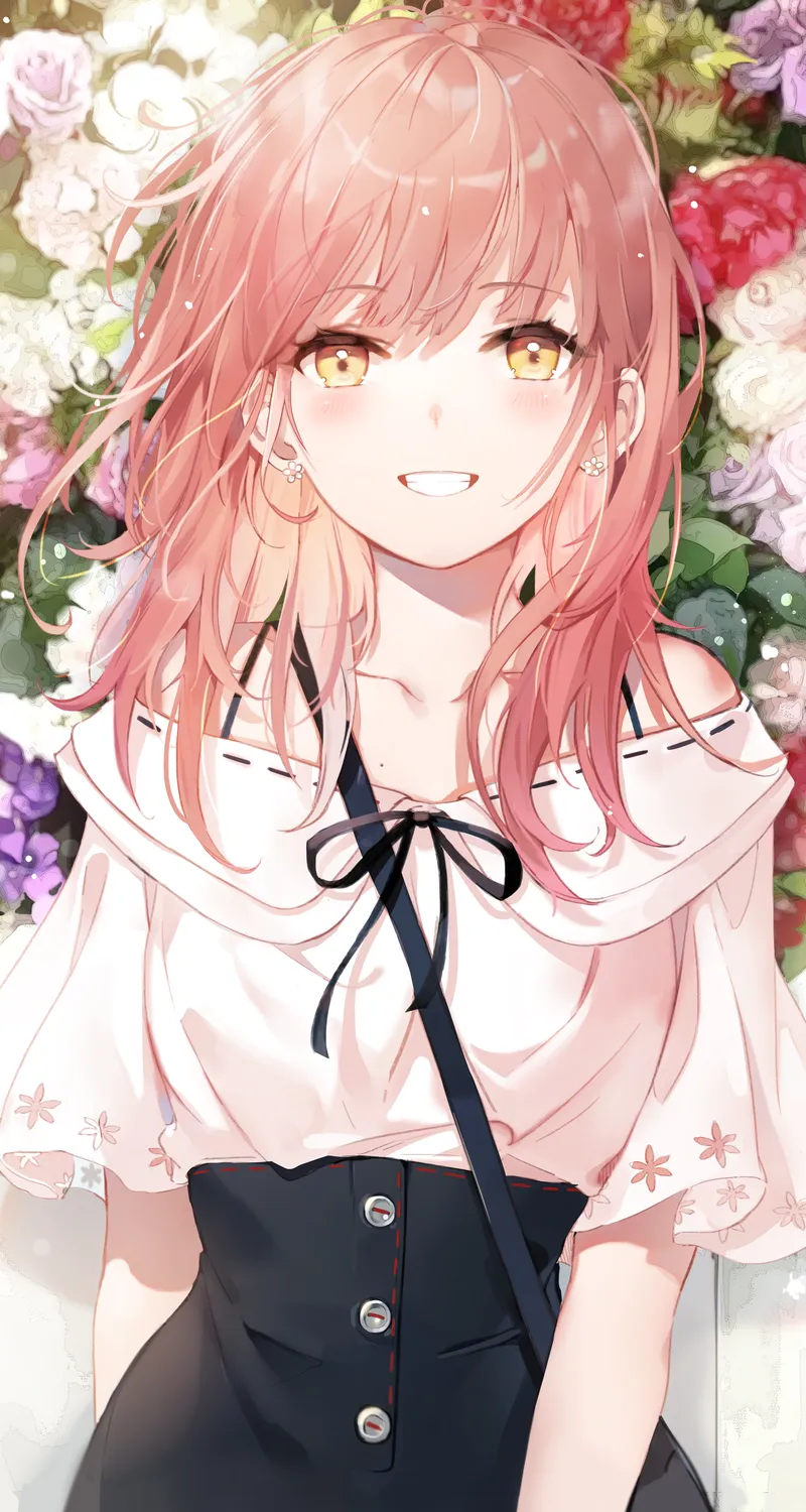 绝美红发 动漫 鲜花 女孩 黄眼睛 手机 壁纸 4099×6018