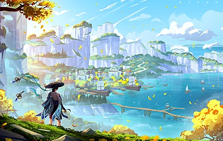 AI艺术 插图 风景 奇幻艺术 山 自然 村庄 原神 高清壁纸 3840×2160