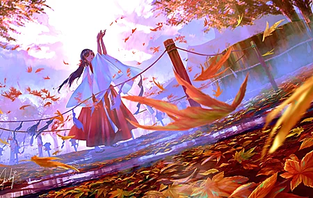 动漫 女孩 AI艺术 艺术作品 服装 秋季 无水印壁纸 4085×2298