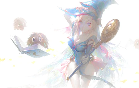 游戏王 黑魔术 魔术师 女孩 动漫 简单背景 白色背景 极简主义 交易卡 游戏 壁纸 6298×2988