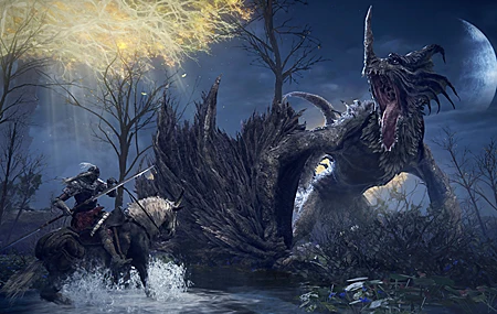 生物 神兽 幻想 奇幻 魔幻 战士 长枪 沼泽 黑夜 暗夜 壁纸 3840×2160