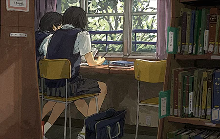热门动漫 女孩 图书馆 壁纸 4096×2304