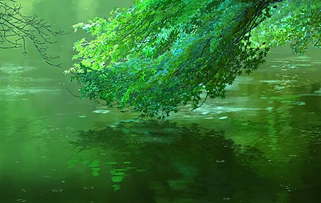 热门新海诚 植物 动画 水 自然 户外 倒影 花园 绿色 高清壁纸 3840×2160