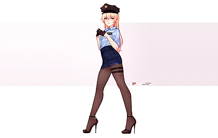 超清蓝田 原创 人物 动漫 男孩 女孩 警察 警服 迷你裙 裤袜 黄眼睛 壁纸 3840×2160