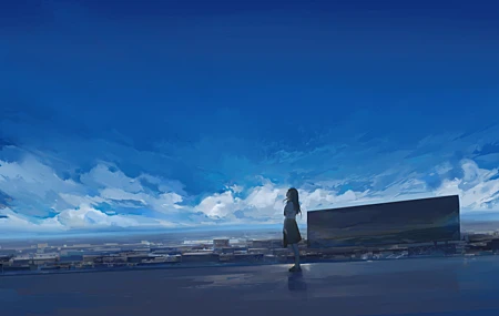 绚丽动漫 女孩 天空 云 桌面壁纸 6000×3450