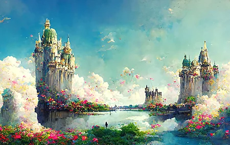 多彩 云 植物 风景 湖泊 奇幻艺术 艺术 中途 高清壁纸 4096×2304