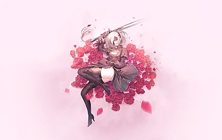 唯美尼尔 机械纪元 剑 简单背景 玫瑰 壁纸 3840×2160
