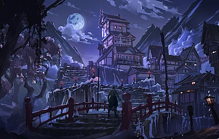 热门艺术作品 幻想艺术 夜 月亮 桥 高清壁纸 3840×2400