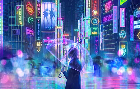 雨 伞 倒影 折射 AI艺术 壁纸 5120×2892