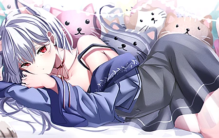 唯美红眼睛 猫女孩 动漫 女孩 兽耳 尾巴 银发 无水印壁纸 3982×2238