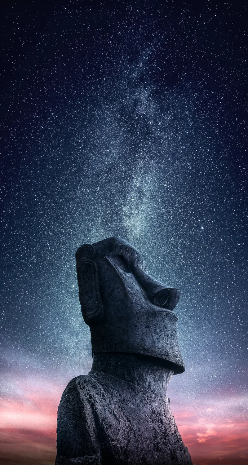 星夜 繁星 银河系 复活节 岛 世界遗产 天空 手机 壁纸 5674×7092