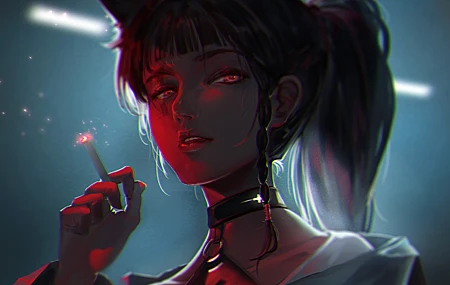 热门奇幻 女孩 电脑图形 香烟 吸烟 兽耳 高清壁纸 4133×3970