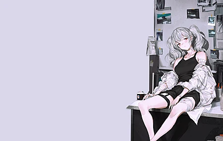 原创人物 白发 红眼睛 腿 动漫 女孩 极简主义 桌面壁纸 3840×2160