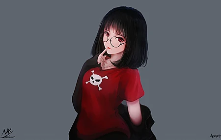 经典闪光 红眼睛 动漫 女孩 眼镜 思考 骷髅 骨骼 恤 桌面壁纸 4000×2500