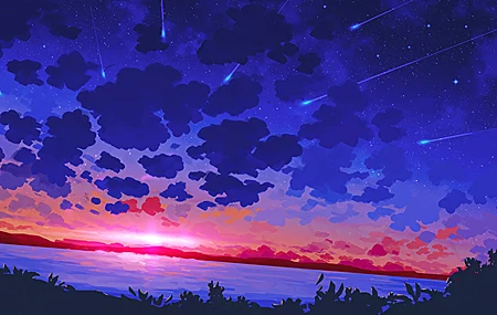 精选数字绘画 风景 日落 天空 云 湖 AI艺术 星星 无水印壁纸 3840×2160